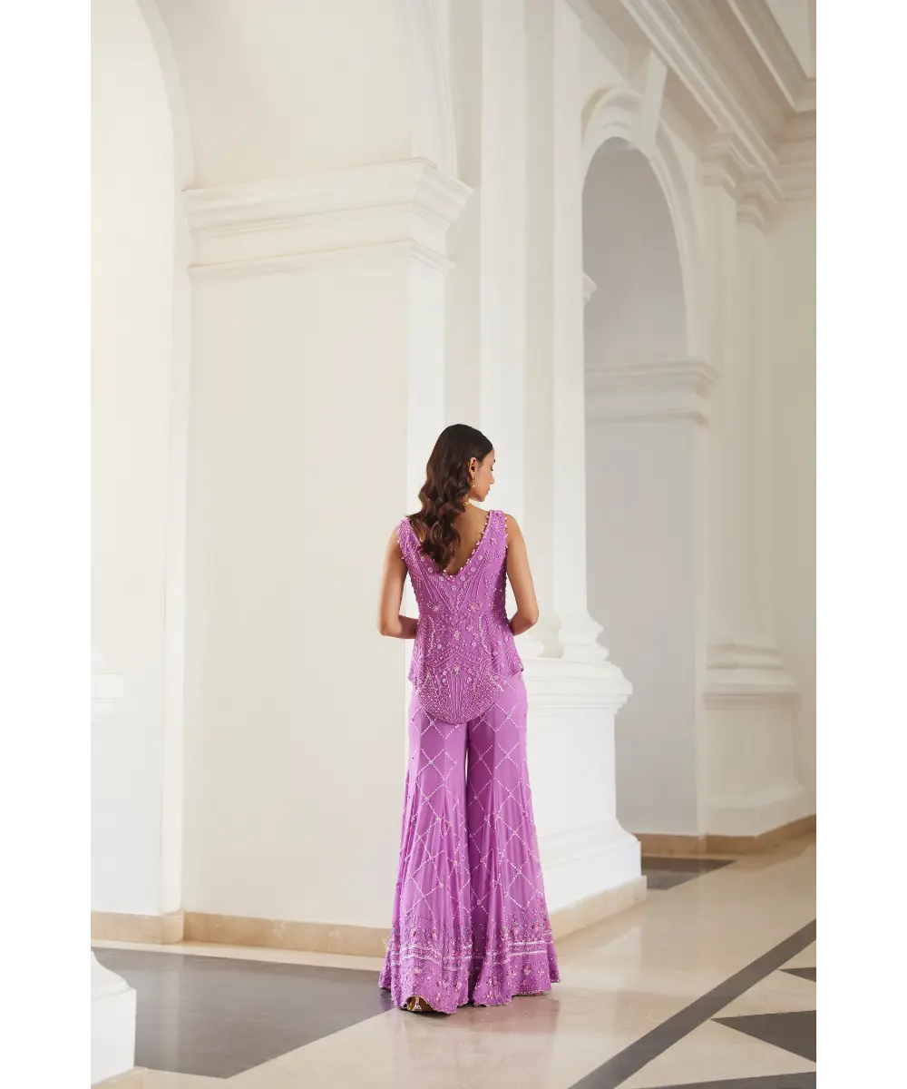 SANYA GULATI- Bubblegum Pink Tonal  Peplum Sharara